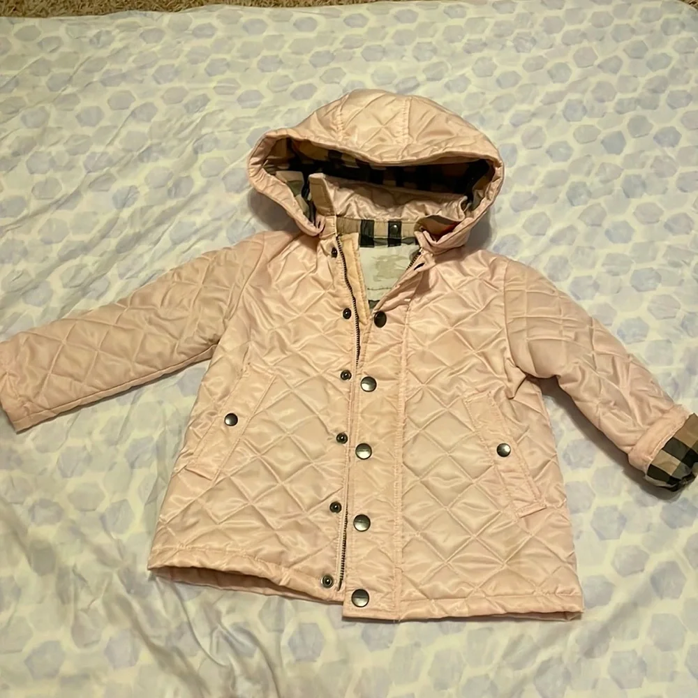 Burberry Girls Toddler 2Y Pink Classic Plaid Reversible Hood Quilted Jacket - Picture 1 of 9